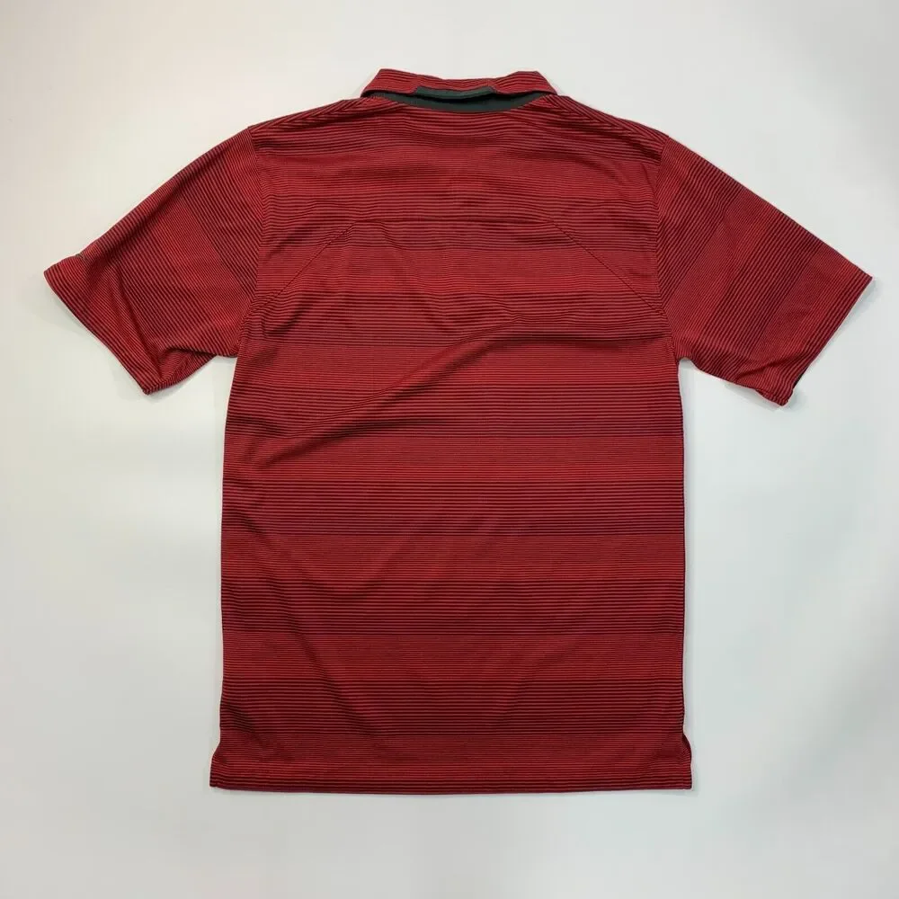 Nike Polo Shirt Mens S Small Red Striped Short Sleeve Dri Fit DR Basketball Logo